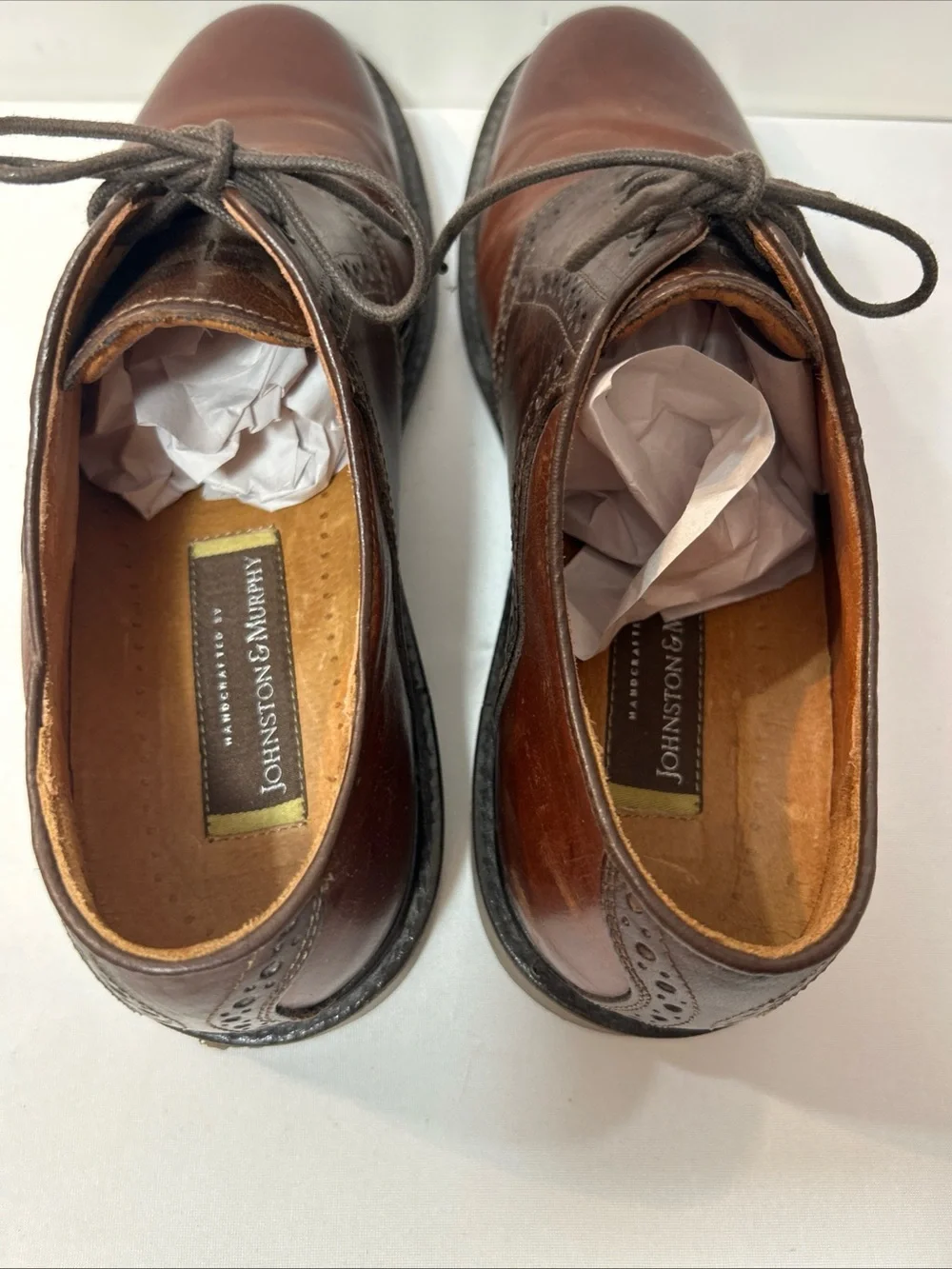 Men's Classic Brown Leather Oxford Shoes with Brogue Detailing Made In Italy Vtg